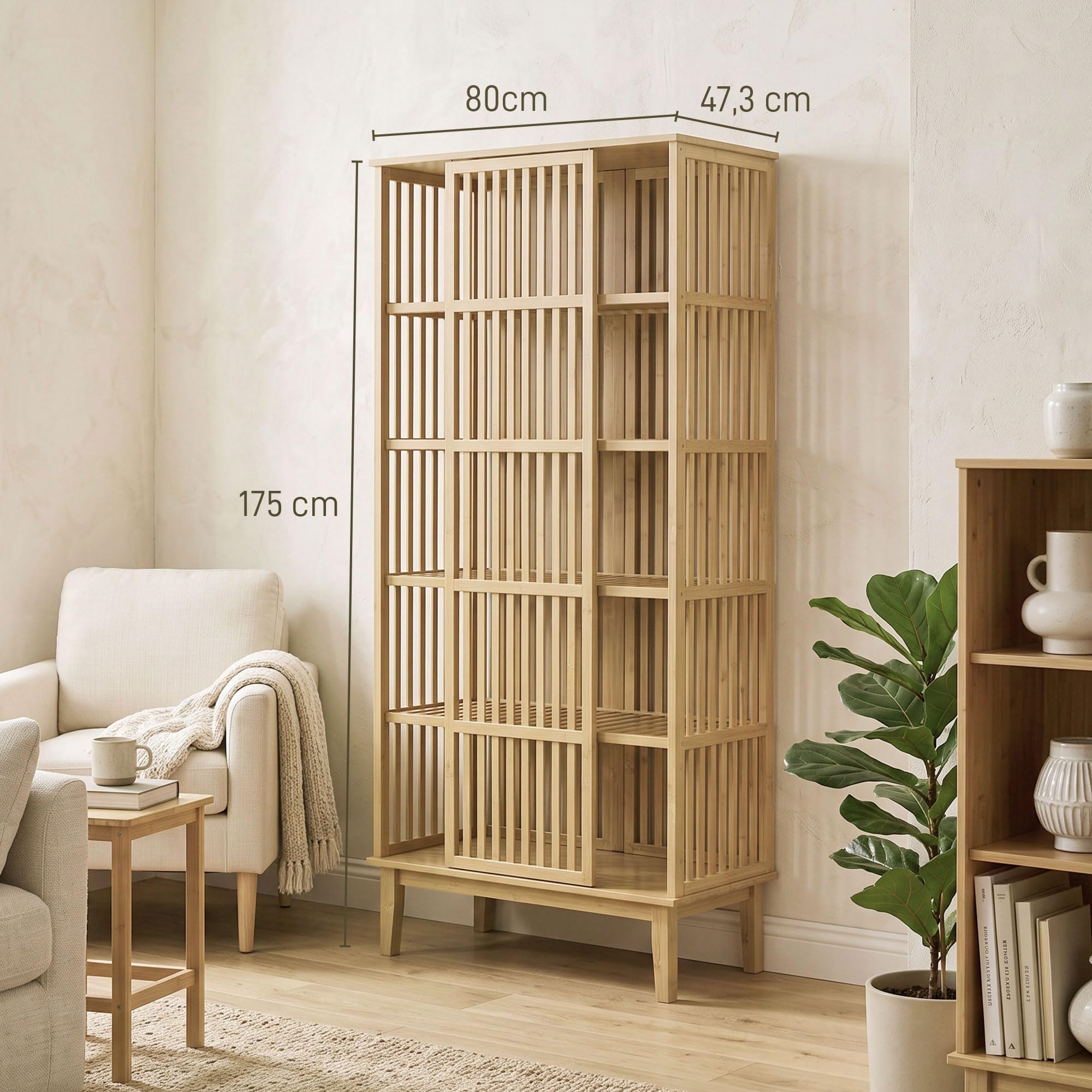 HOMCOM Armadio in bambù 80x47,3x175 cm Legno naturale