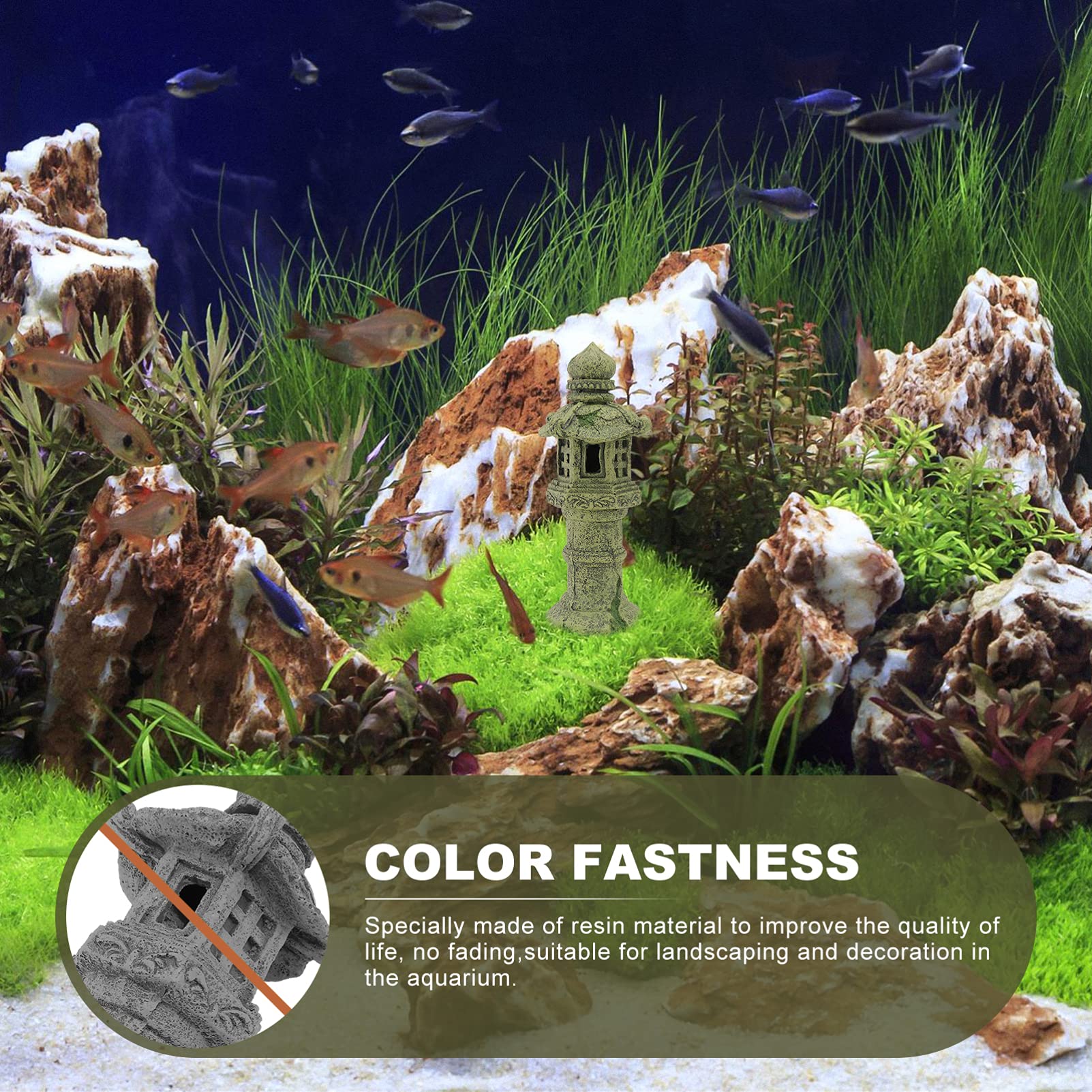 POPETPOP Adorno de acuario Resina Pagoda Japonesa Linterna Estatua Pecera Escondite Betta Cueva Hideaway Paisaje Ornamento para Pescado Camarones Decoración de Acuario