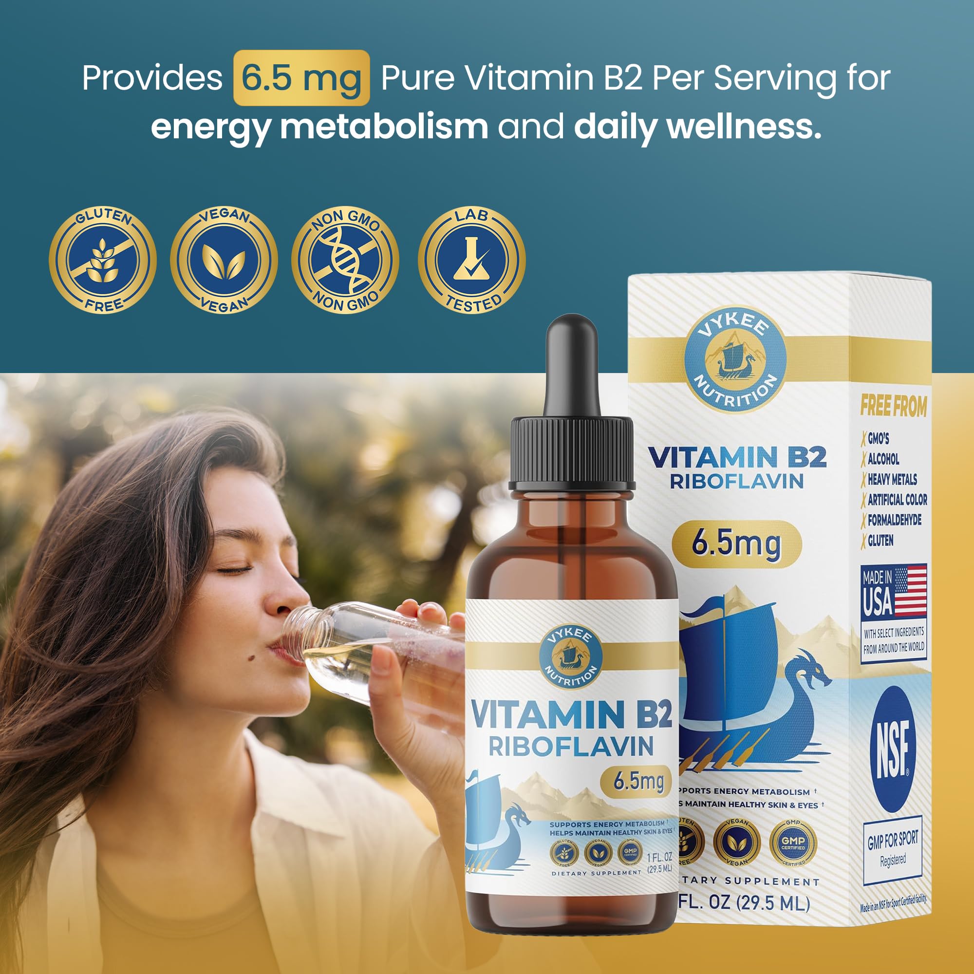 Vykee Nutrition Vitamin B2 Riboflavin Drops, Liquid B2 Supplement, 6.5 mg — Amazon image 4
