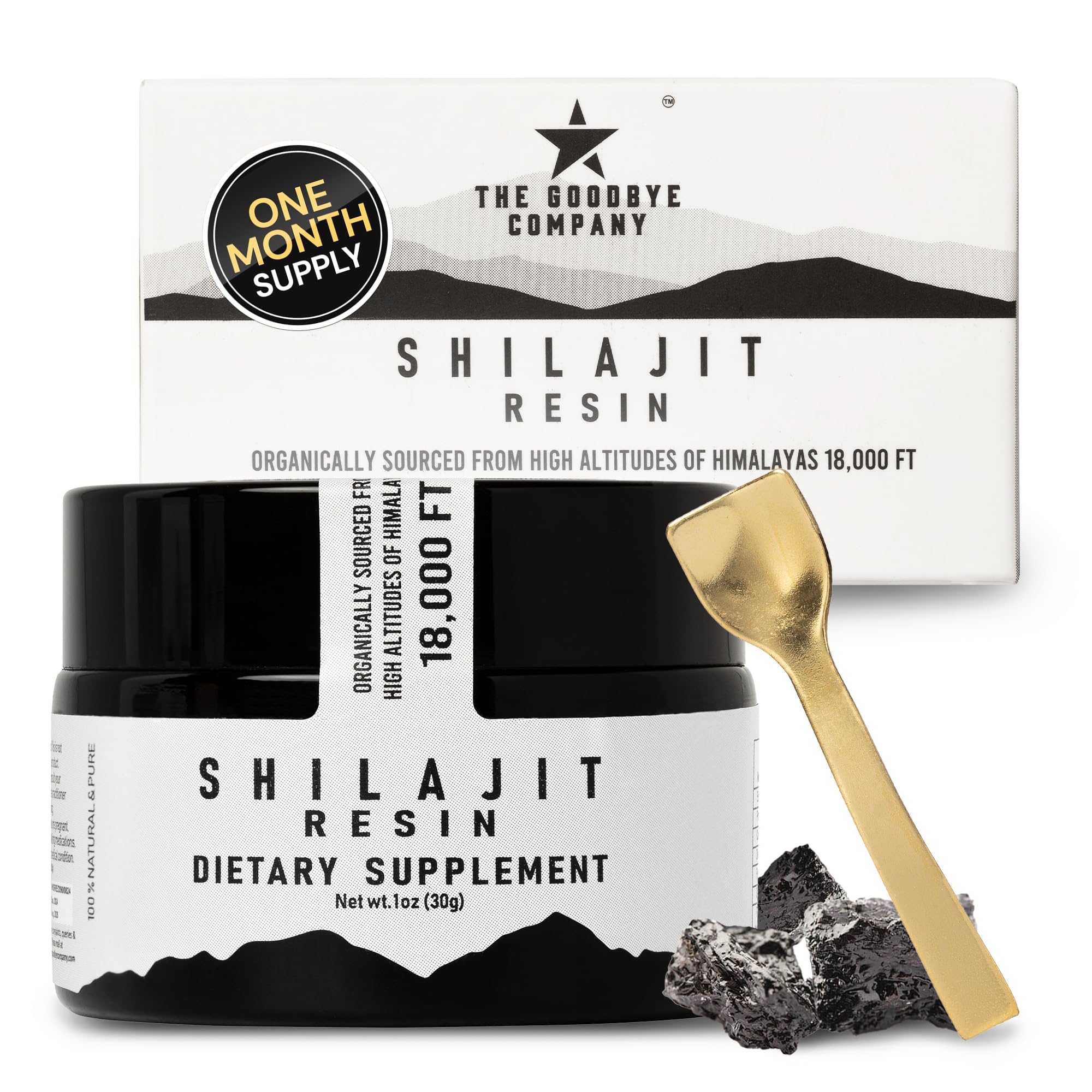 The Goodbye Company Pure Shilajit Resin – Organic with 85+ Trace Minerals and Pure Fulvic Acid; for Men and Women Energy Boost, Muscle Building, Stamina, Vitality Supplement 3-Months Supply