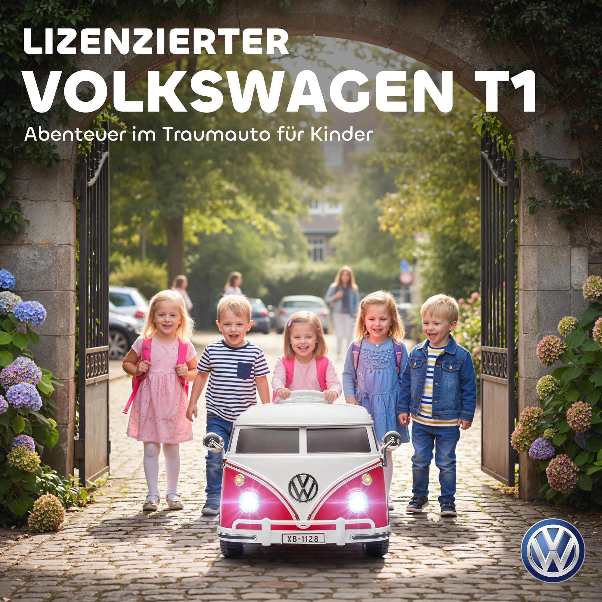 AIYAPLAY Kinder Elektroauto 12V Volkswagen Kinderfahrzeug mit MP3 Rot | Doppelmotor, Elektrofahrzeug mit Hupe, LED-Lichtern, Sanftanlauf, 3-8 km/h, für 3-7 Jahre Kinder