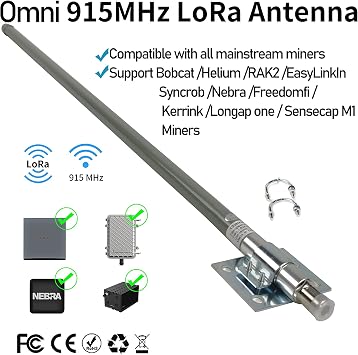 Lora Antenna for Meshtastic/Lora/Helium Gateway, 915mhz/ 10dbi/ 35.4inch/ 16.5ft RP-SMA Cable/SMA Adapter