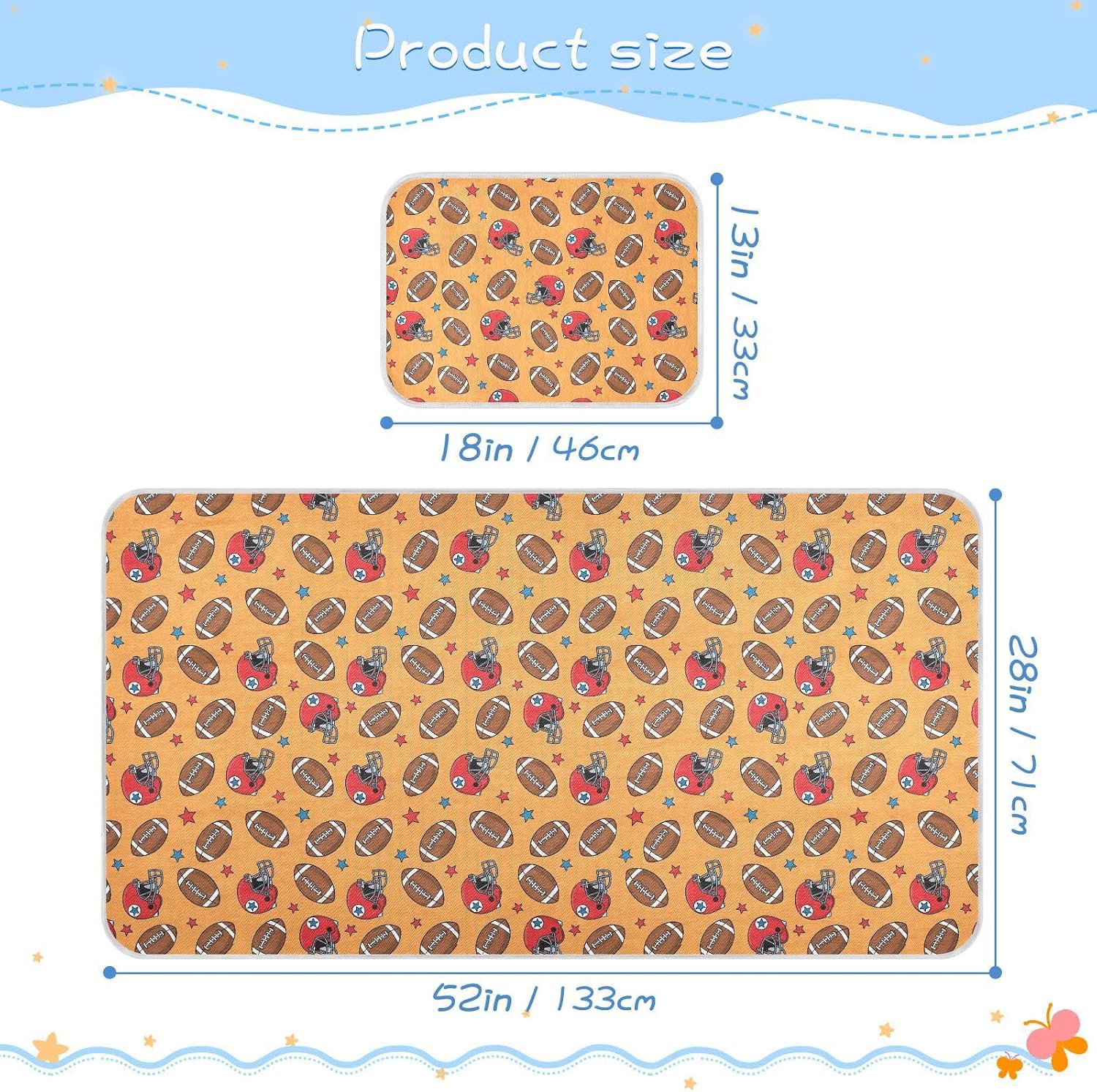 Baby Cooling Mat Cartoon Football Sports Ice Silk Breathable Mesh Summer Crib Mattress Pad with Pillowcase, Soft Cooling Sleeping Surface for Infant & Toddler, 52"x28"