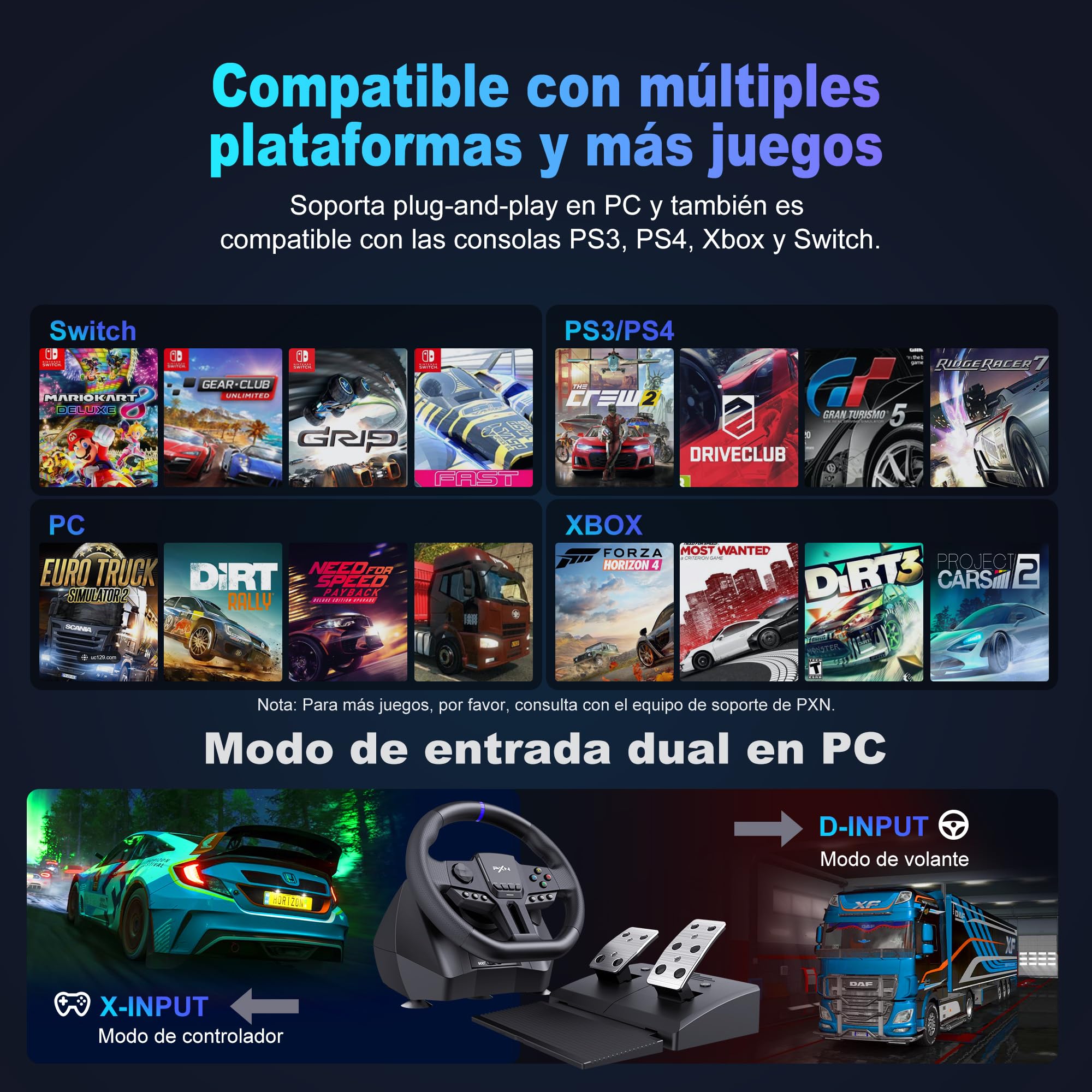PXN V900 Gen2 Volante con Pedali, Volante da Corsa 270°/900° con Feedback di Vibrazione, Pedali Hall – Volante Gaming per PC Windows, PS4, PS3, Xbox e Switch
