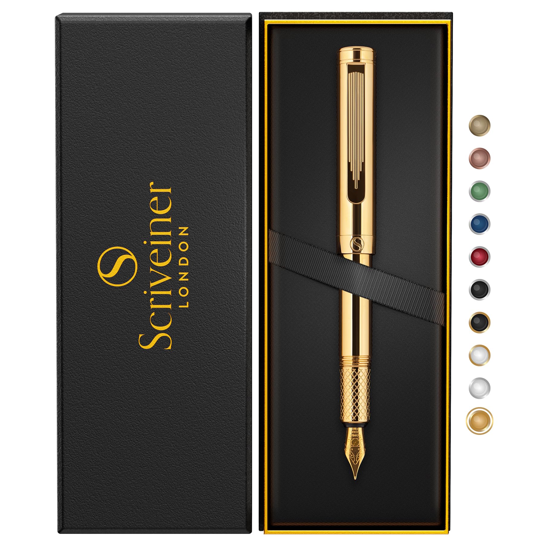 Scriveiner Gold Plated Fountain Pen (Fine Point), Award Winning Luxury Pen, 24K Gold Finish Heavy Pocket Pen, Schmidt Nib with Converter, Best EDC Writing Pen Gift Set for Men and Women, Nice and : Of