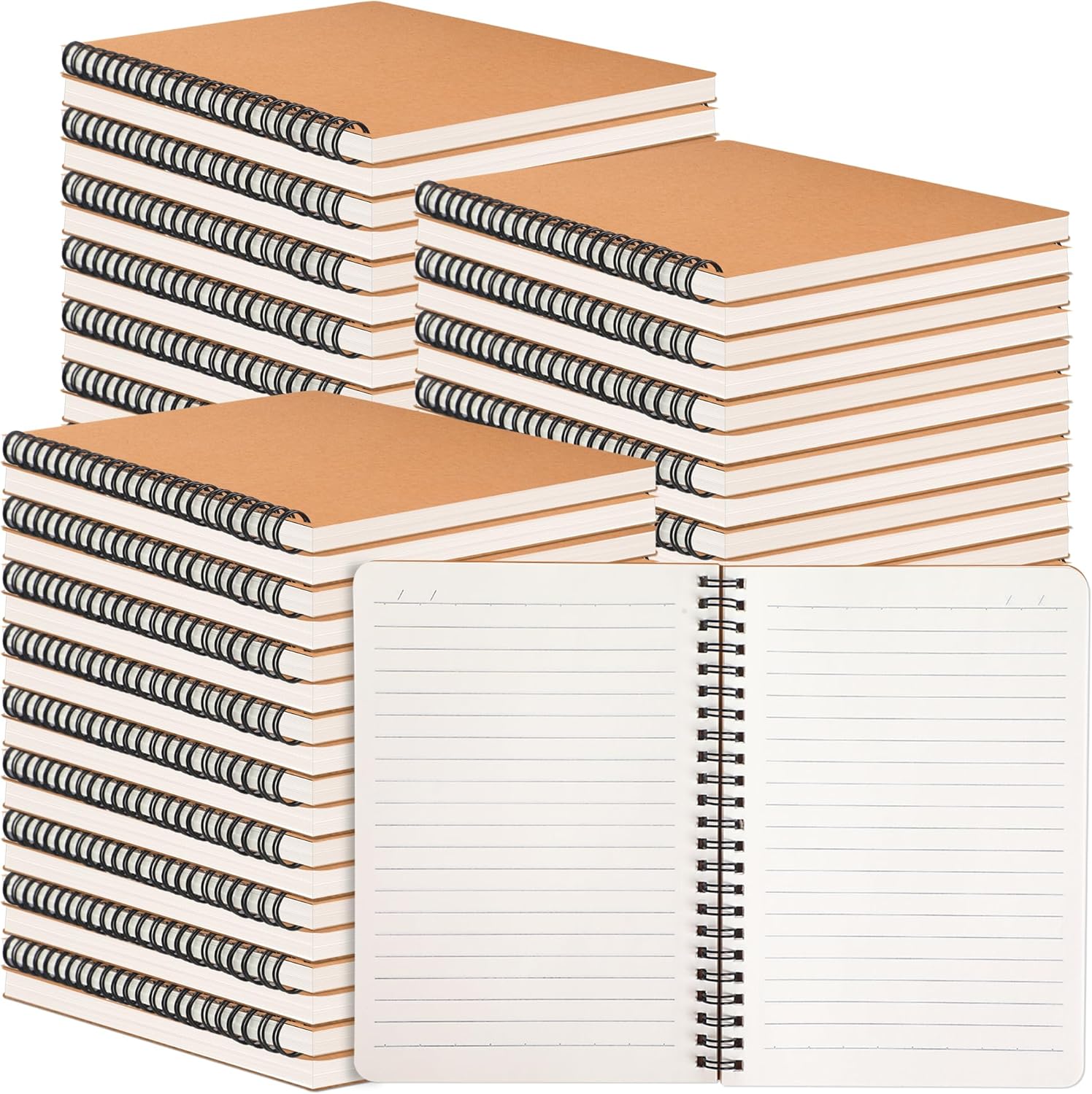 miikoul 60 Packs A5 Spiral Lined Notebooks, Kraft Paper Cover, 8.3"×5.5", 60 Sheets/120 Pages, Ruled Notebooks Bulk, Hardcover Journal Notepad Travel Notebooks for Office and Back to School Supplies