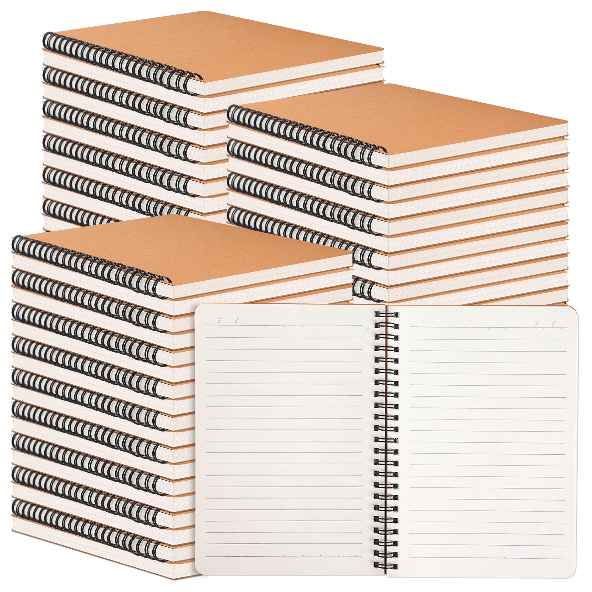 miikoul Paquete de 150 cuadernos con espiral A5, cubierta de papel kraft, 8.3 x 5.5 pulgadas, 60 hojas/120 páginas, cuadernos rayados a granel, cuaderno de tapa dura, cuadernos de viaje para