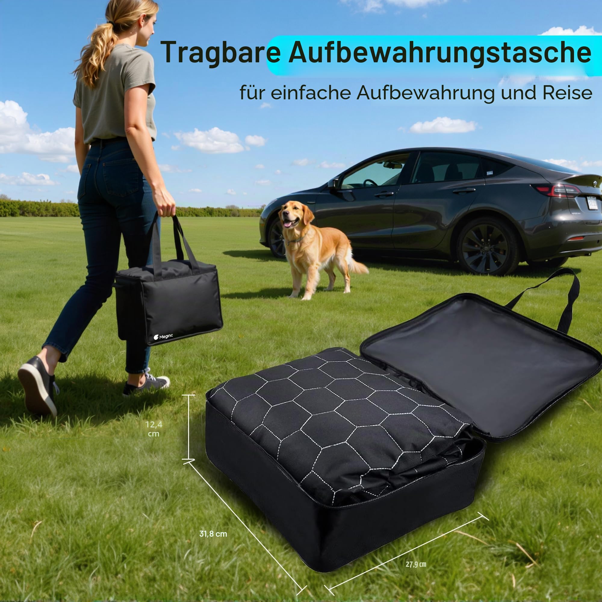 Meginc Hundesitzbezüge für Rücksitz, Autositz für Tesla Model 3, 100% wasserdichter Haustiersitzbezug schützt vor Kratzern, Schrammen, Hundehängematte mit Netzfenster & Kopfstützenschutz
