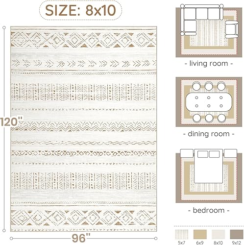 Miniatura 2 de Alfombra grande para sala de estar, 8 x 10 suave, lavable a máquina, estilo bohemio, marroquí, para dormitorio, debajo de la mesa de comedor,