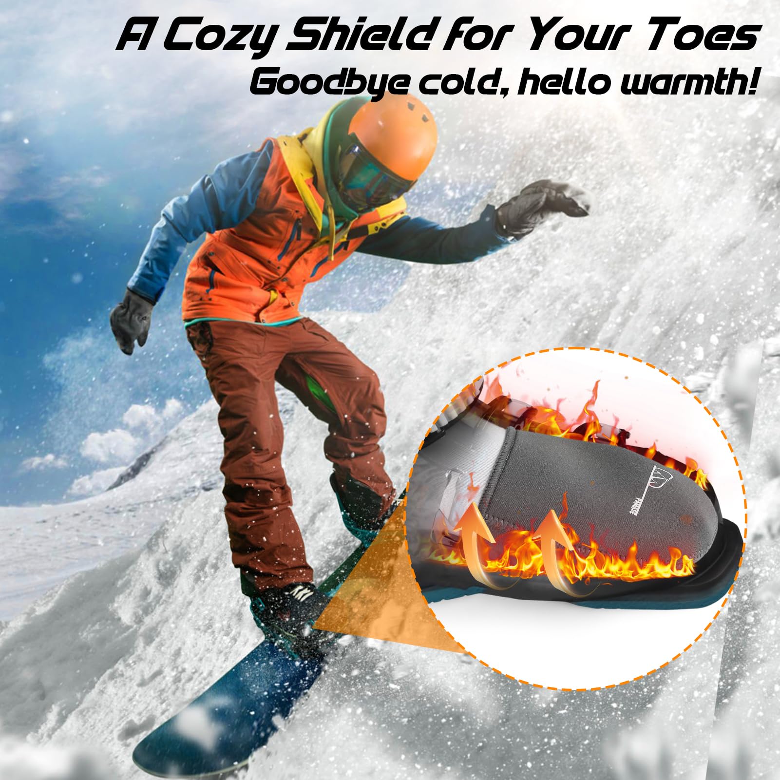 PAMASE 3mm Thickened Neoprene Toe Warmers - 4 Pairs Foot Warmers for Men Women Keep Feet Warm, Reusable Winter Warming Socks Covers for Cycling Snowboard Hunting Skiing Outdoor Sports