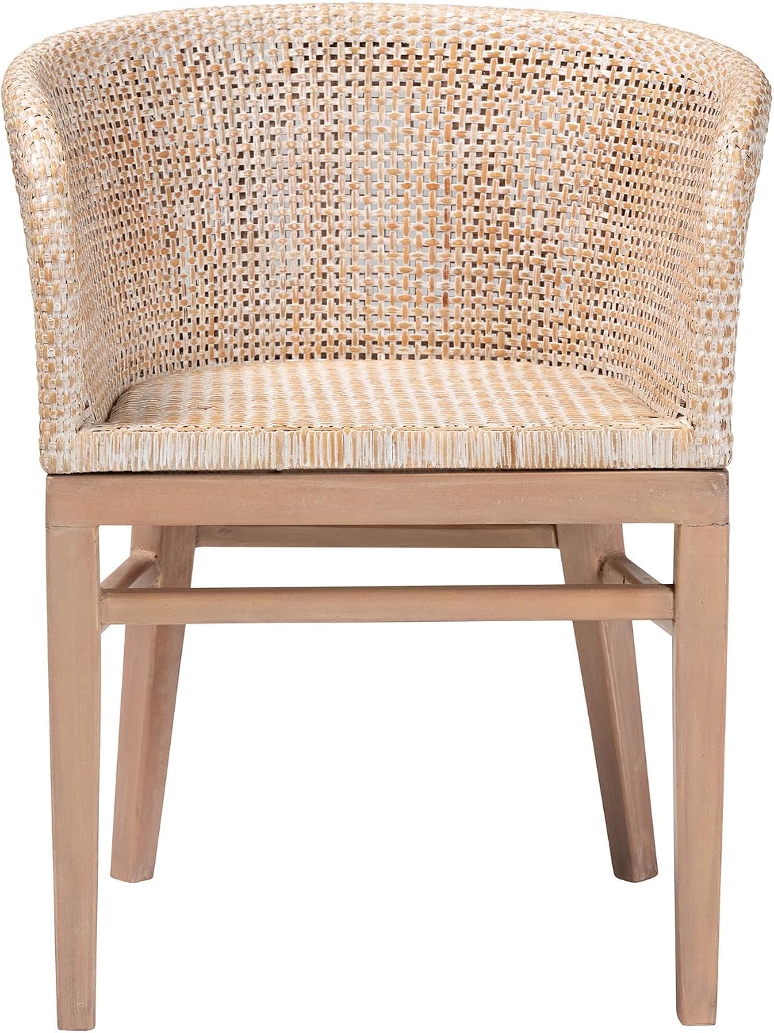 Bali & pari Papua Modern Bohemian Antique Whitewashed Rattan and Mahogany Wood Dining Chair
