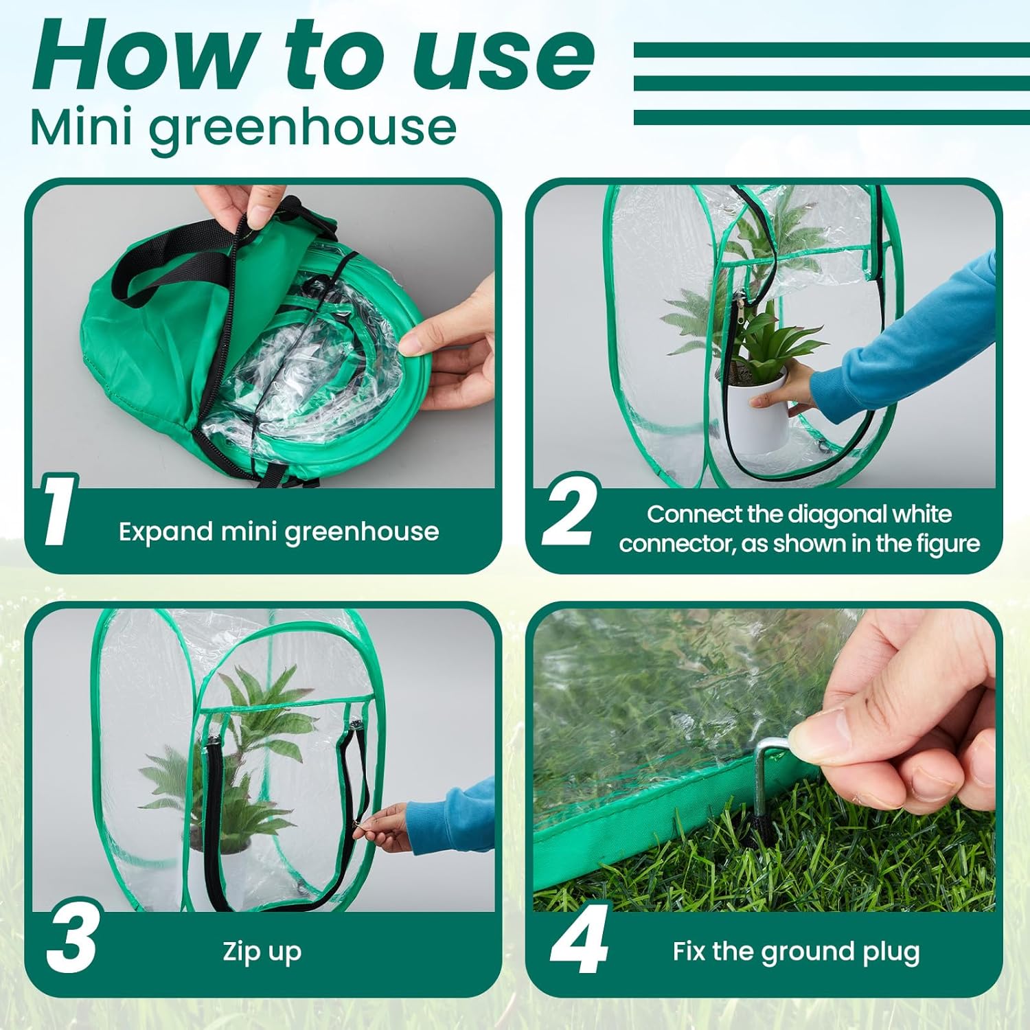 Nuanchu Pop up Mini Greenhouse Cover, PVC Clear Small Greenhouse with Nails 12" x 12" x 20" Inch Portable Plant Flowers Sunshine Tent Room for Indoor Outdoor Gardening(4 Pack)