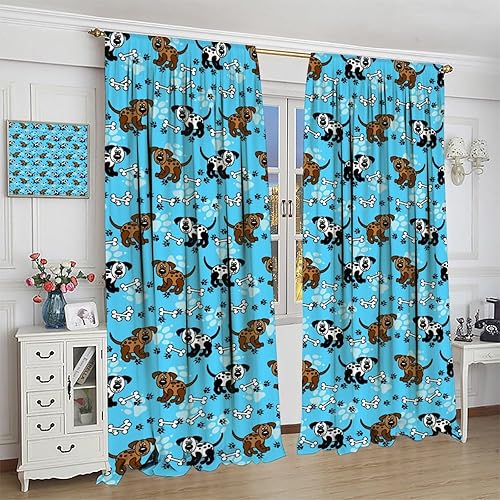 Miniatura 175 de Cortinas opacas con estampado de patas de perro, estampado de patas de perro y huesos, tratamiento de ventana, cortinas con aislamiento térmico