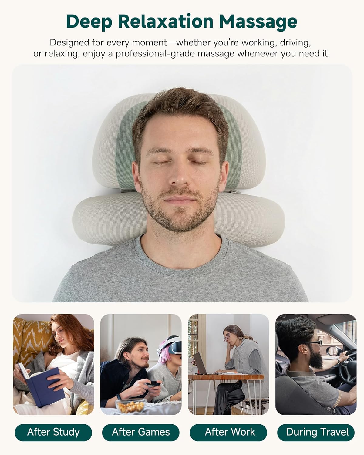 Neck Massager with Heat, Cordless Rechargeable Neck Traction Massage Pillow with Air Compression, Neck Stretcher Pillow with 3 Modes, Digital Display Remote, Ergonomic Cervical Support for Home Office