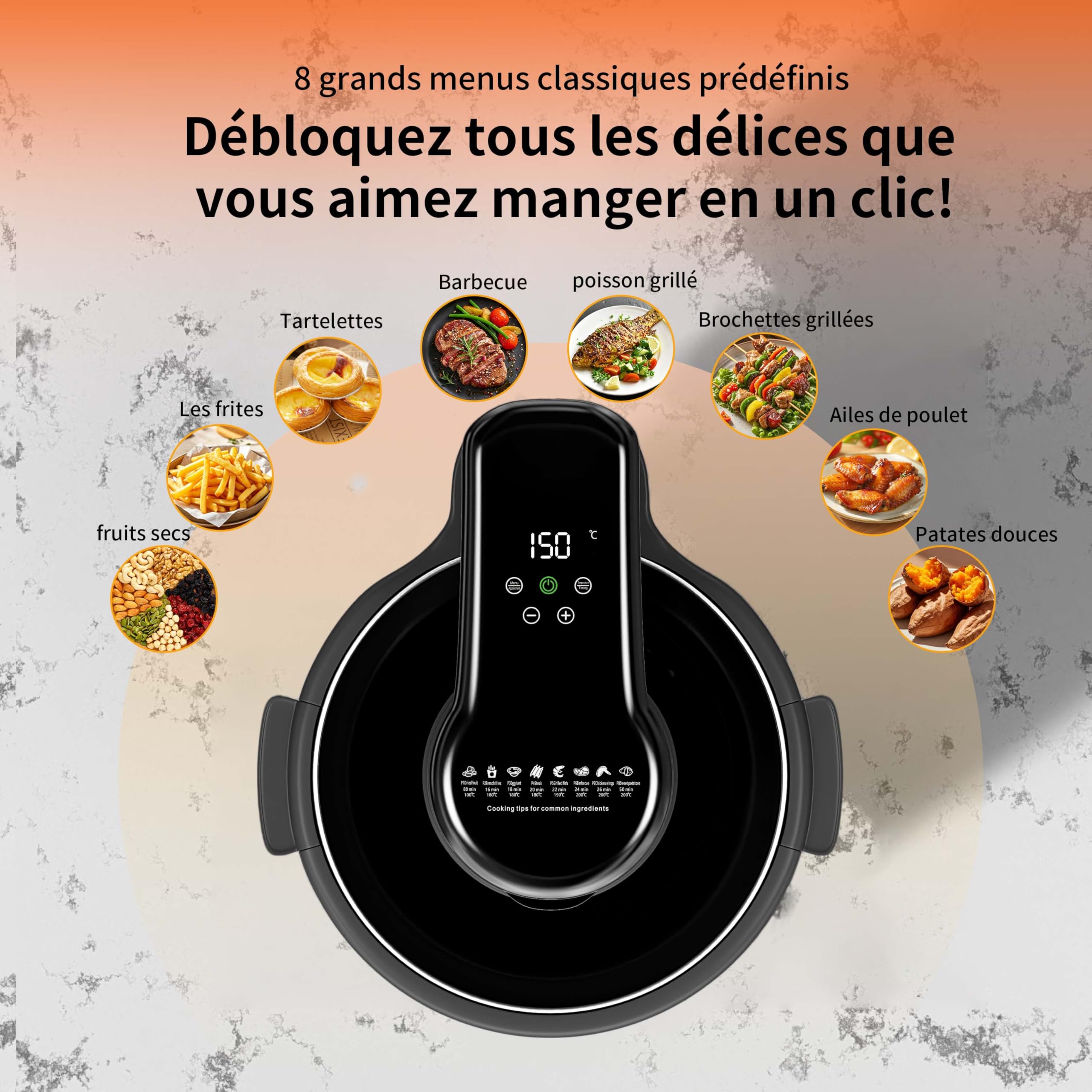 Air Fryer 5L,Friteuse sans huile portable,Diététique,avec Ecran Tactile Digital,Fenêtre de Visualisation,Repas complet, synchronisation, Économie d'énergie (Noir)