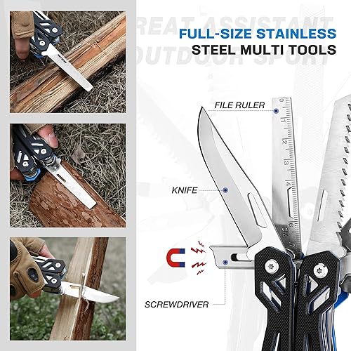 Miniatura 6 de MOSSY OAK Multiherramienta, navaja de bolsillo de acero inoxidable 21 en 1 con mango G10, funda para destornillador, alicates autobloqueantes con