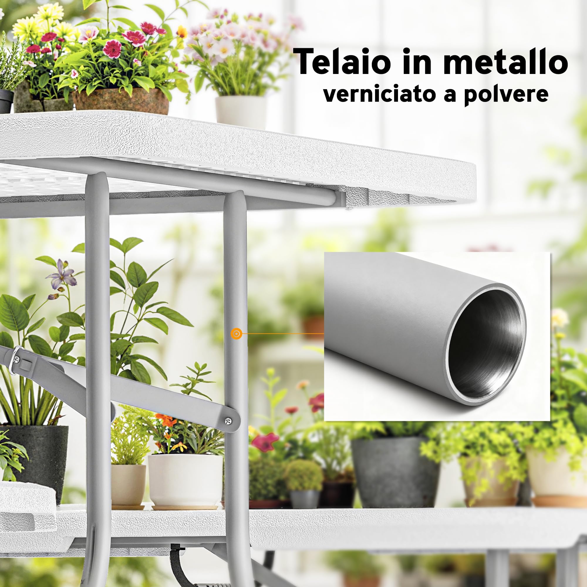 Outsunny Set Tavolo da Campeggio Pieghevole con 2 Sedie, Tavolo da Pic Nic e 2 Panche da Esterno, Set Tavolino Campeggio con Maniglie in HDPE e Metallo, per Picnic, Mare, Spiaggia, Giardino, Bianco