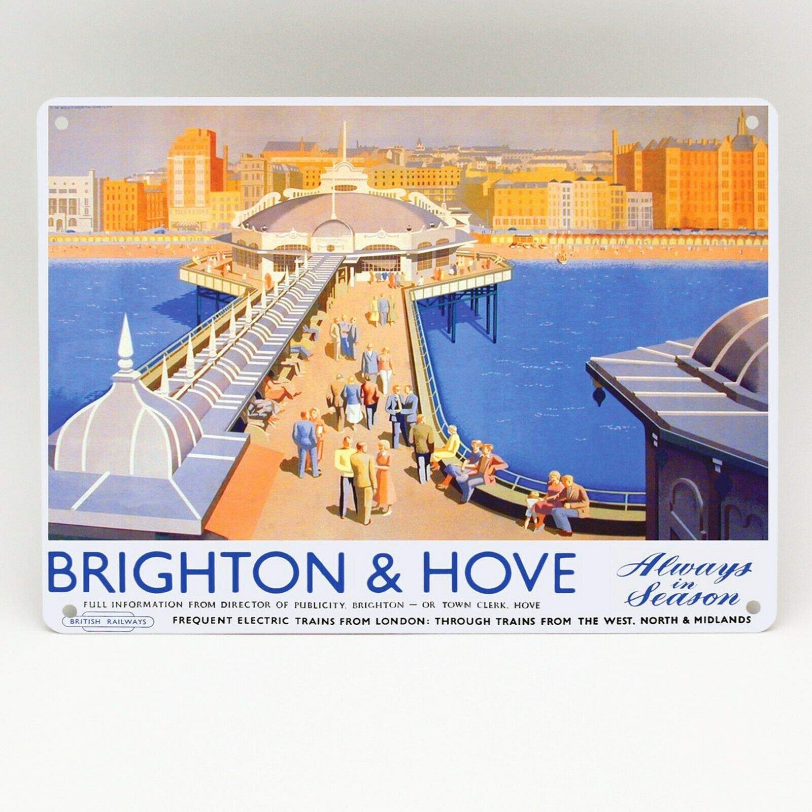 Inga BRIGHTON AND HOVE SOUTHERN RAILWAY POSTER METAL SIGN BRITISH RAIL TRAVEL METAL TIN SIGN 8x12 inches