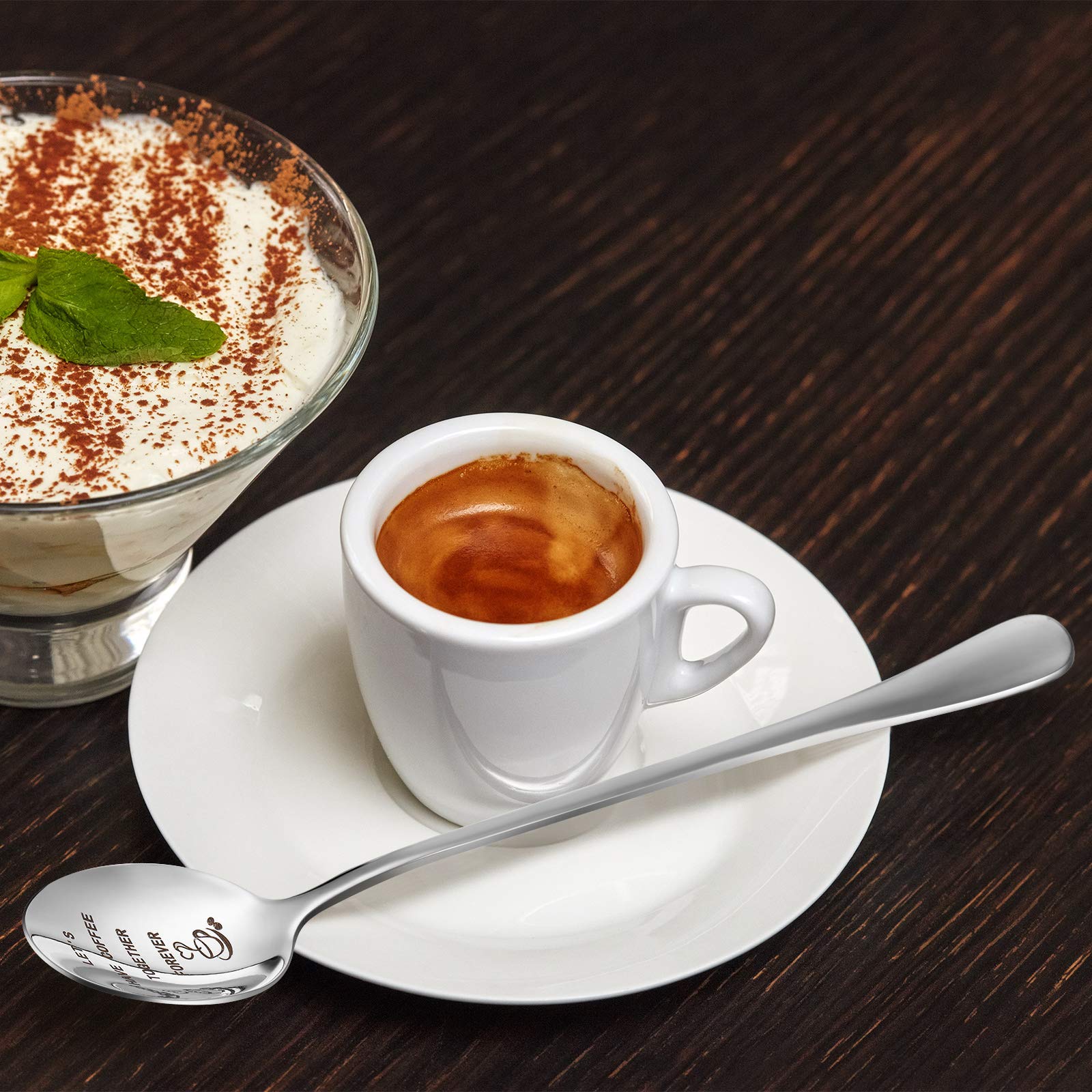 Gravierte Kaffeelöffel Aus Edelstahl – 2 Stück, 17,5 Cm, Mit Spruch „Let's Have Coffee Together Forever“
