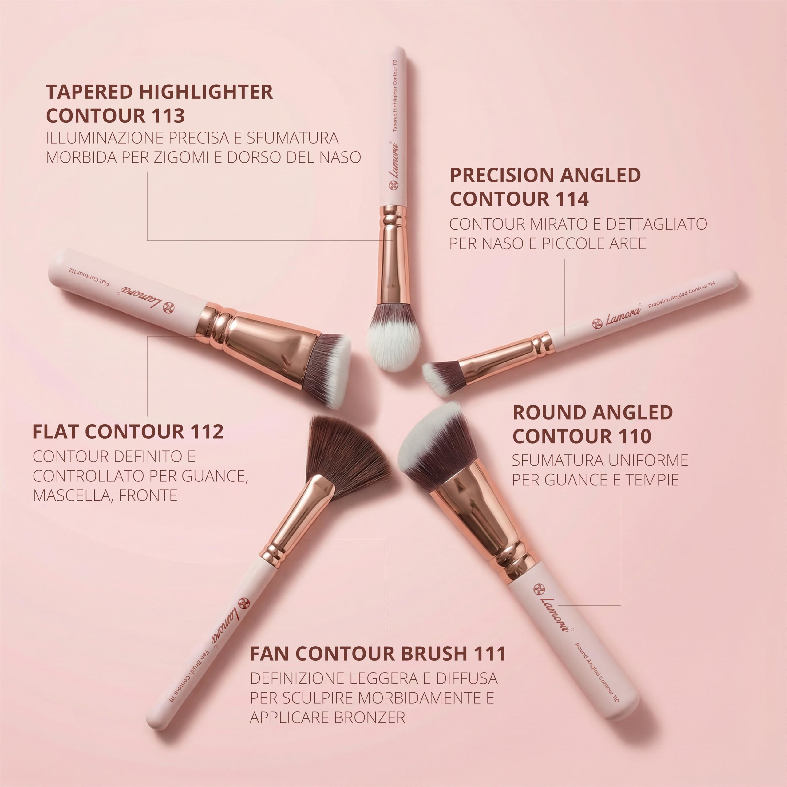 Pennelli Make Up Contouring Professionali Pennello Contouring Kabuki - Per Applicare Fondotinta, Arrossire, Contouring Creme et Polveri - Set Vegano et Non Testato Sugli Animali