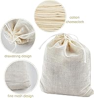 Vista 4 de TUZAZO Bolsas de Té Reutilizables - Paquete de 24 Bolsas de Gasa de Algodón Natural Sin Blanquear de Muselina Tipo Saquito para Colar Café Té e