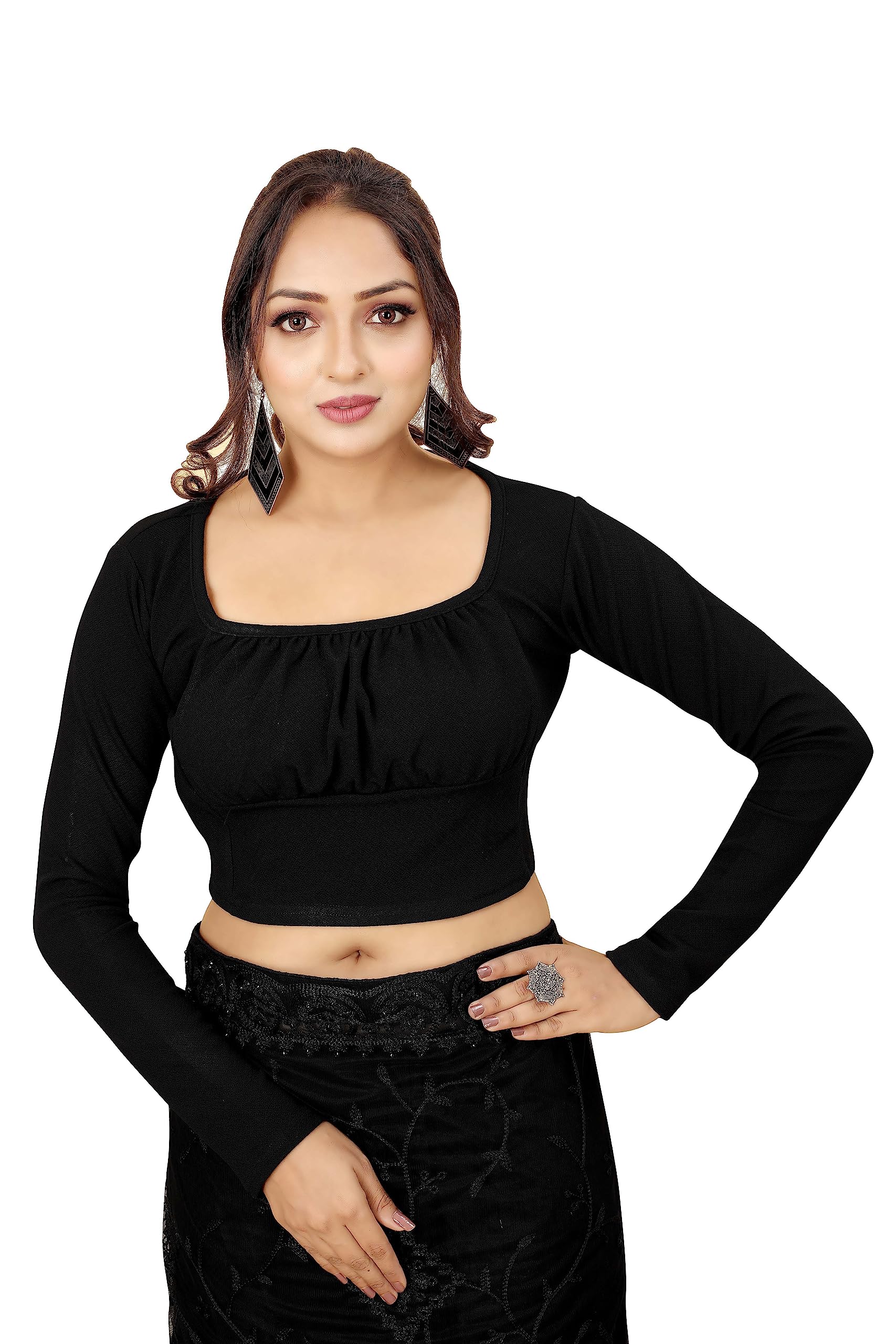 Shasmi Black Women's Ruched Bust Solid Blouse For Women (Blouse 17 Black Xl)