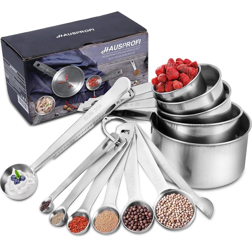 Immagine del prodotto 13pz Cucchiai Dosatori Misurini Cucina in Acciaio Inox 304 HAUSPROFI - Cucchiai Graduati Measuring Spoons Cucchiaio Dosatore per Dolci Ingredienti Cottura
