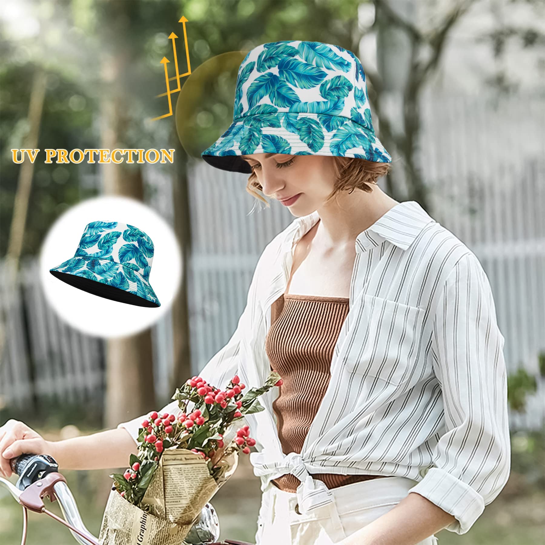 Feng Shui， Sombreros de Pescador para Mujer - Sombreros de Sol de Playa de Verano de algodón Reversible Sombrero de Pescador Plegable para Viajes Playa Senderismo Reino Unido