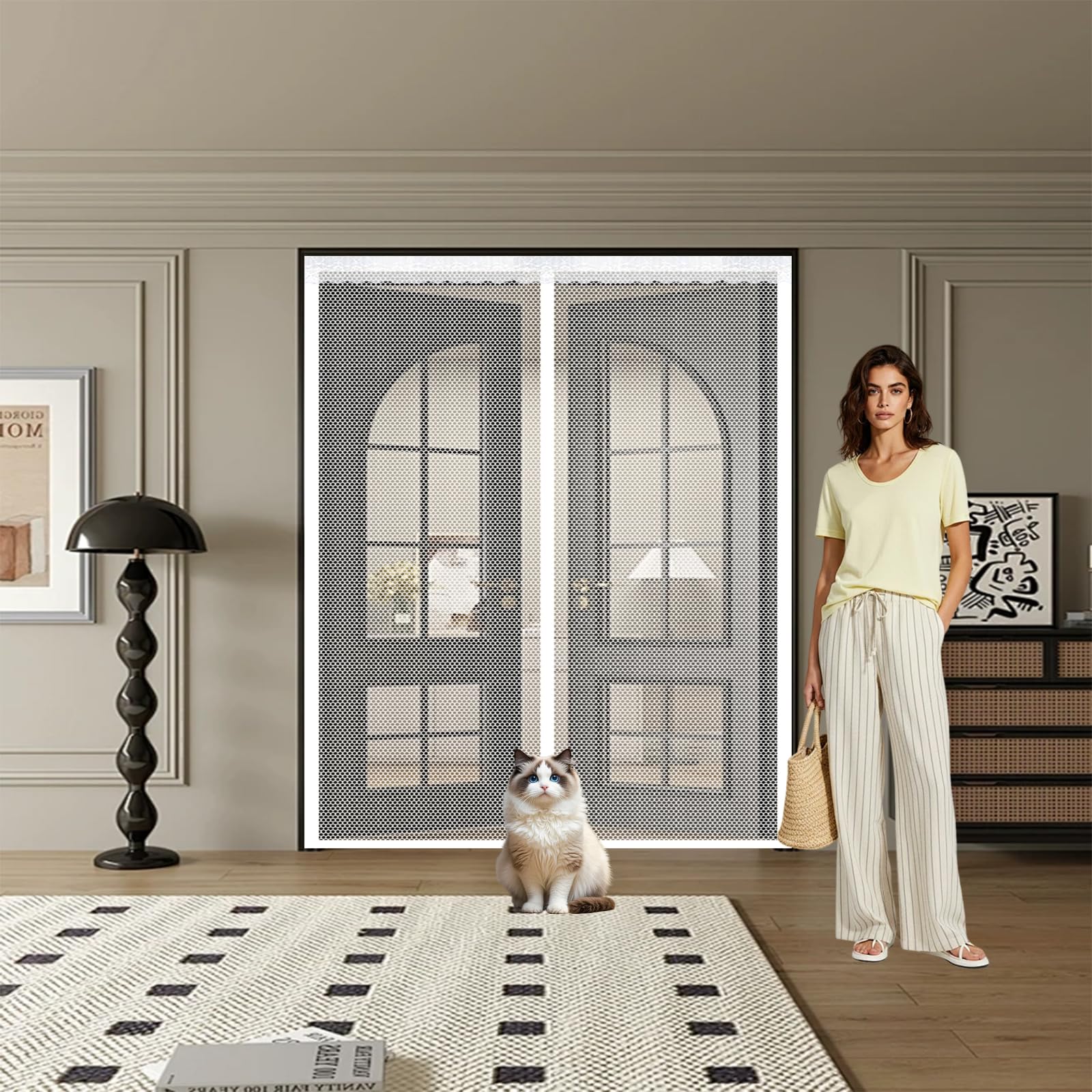 Qenhyun White Magnetic Fly Screen 55 X 220 Cm Keep Bugs Out, Full Frame Magic Tape, Powerful Magnets, Self Sealing, No Drill Installation, Fly Curtains For Doors For Balcony Bedroom Doors,