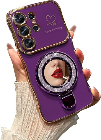 for Samsung Galaxy S26 Ultra Case with Makeup Mirror Kickstand Dark Purple