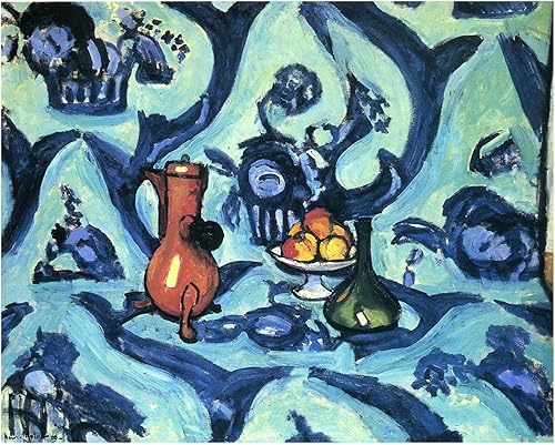 Henri Matisse - Lienzo decorativo para pared, naturaleza muerta con mantel azul, arte famoso, arte fino, pinturas al óleo, arte de reproducción para