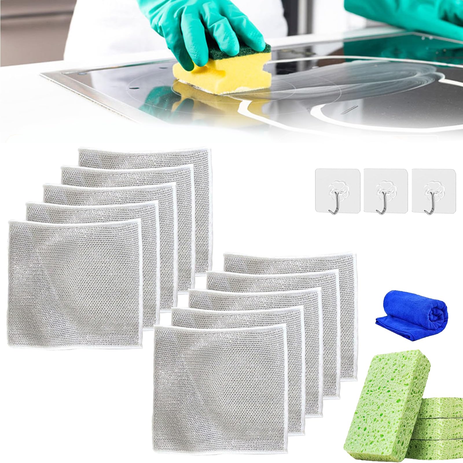 Glsayzu 10Pcs Multipurpose Wire Dishwashing Rags For Wet And Dry, Non-Scratch Scrubbing Wire Dishcloth Rags, Reusable Kitchen Cleaning Towels Dish Cloths, Multifunctional Wire Cleaning Dishwashing Cloths (10Pcs)