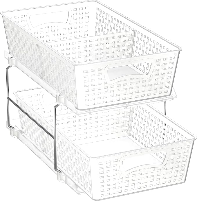 Simple Houseware 2 Tier Bathroom Organizer Tray Pull-Out Sliding Drawer/Under-Sink Storage, Clear