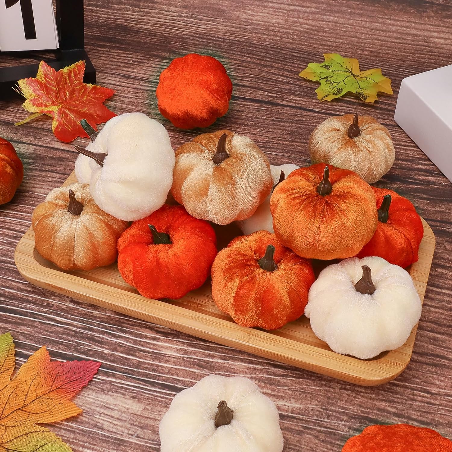 Folmywy 24 Pcs Faux Velvet Pumpkins Small Artificial Fall Harvest Pumpkin | Fake Foam Fabric Pumpkins Decoration for Thanksgiving Halloween Vase Filler Fall Wreath Home Decor Dining Table Wedding