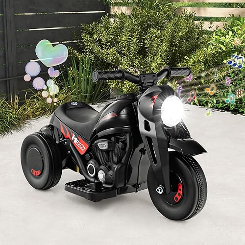 Miniatura 2 de Costzon Motocicleta para niños, motocicleta de 6 V con fabricante de burbujas, música, faro LED, adelante y atrás, motocicleta eléctrica de 3 ruedas