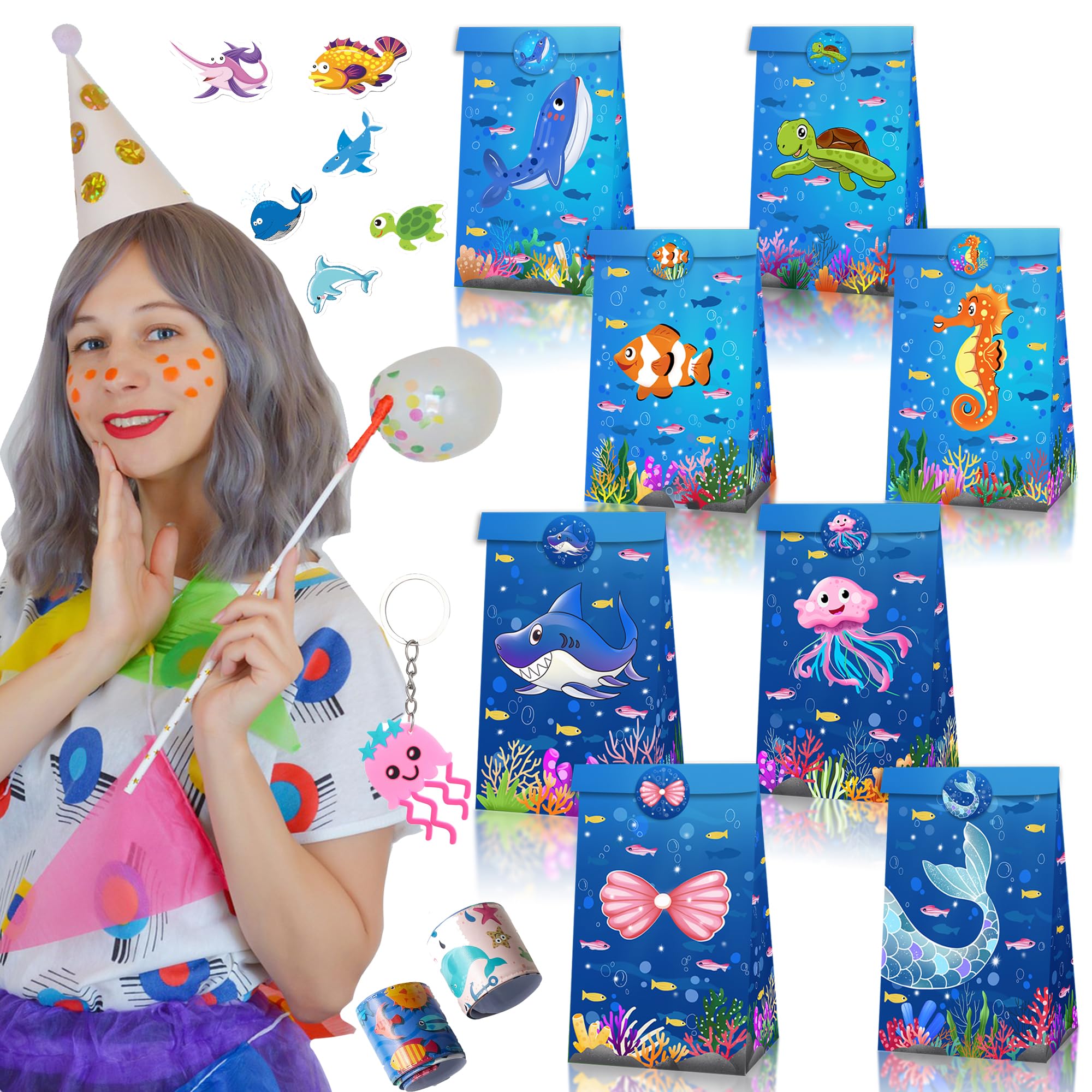 86-teiliges Meerestiere Party Set – Mit Armbändern, Tütchen, Schlüsselanhängern & Aufklebern Für Kindergeburtstag