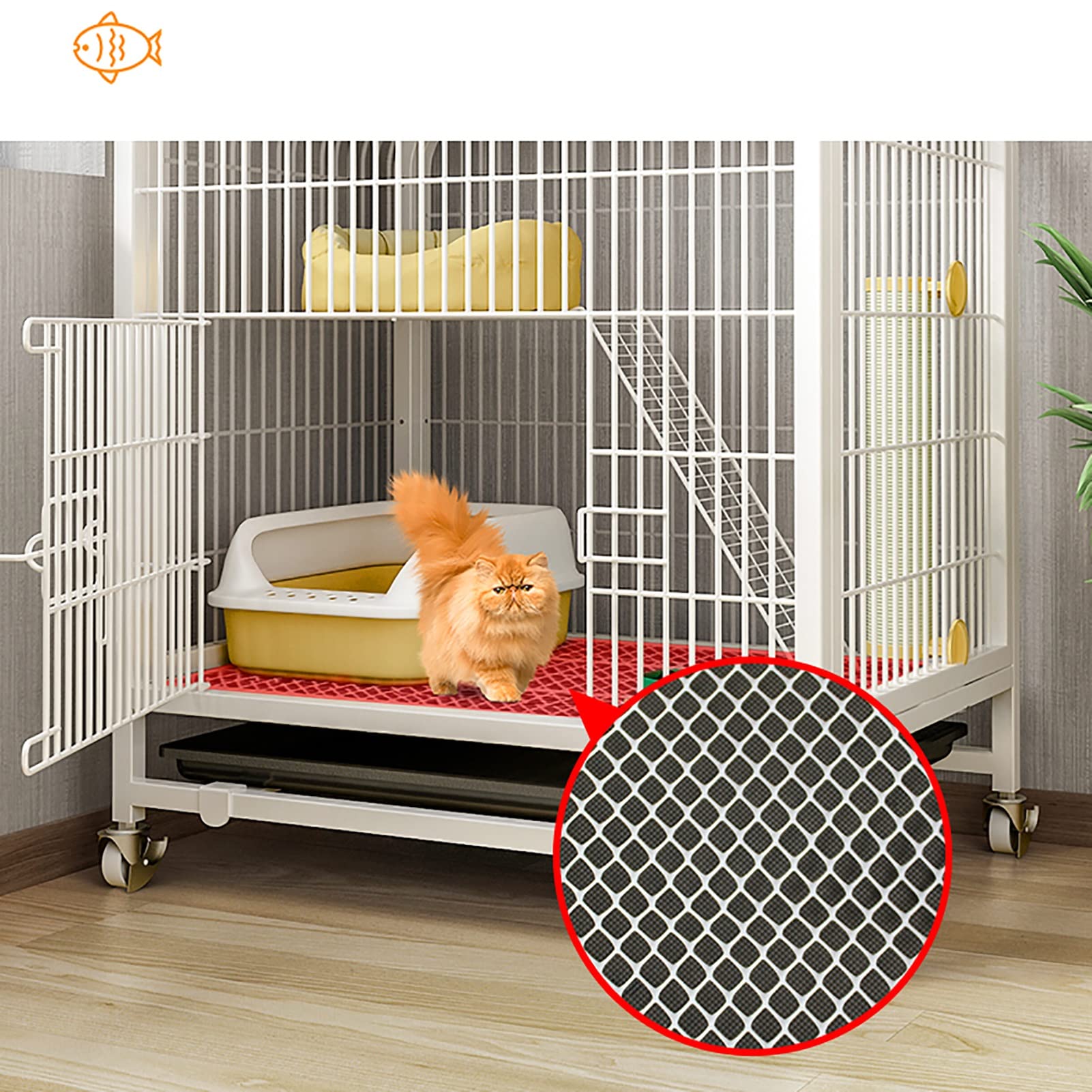 Grande gabbia per gatti a 2 livelli con ruote, rampa e amaca, per interni ed esterni, cuccia e box per cincillà e furetti, nero (60 x 45 x 66 cm)