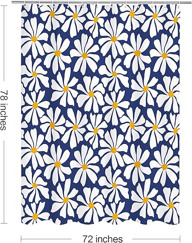 Miniatura 74 de Cortina de ducha floral de margaritas azules, cortina de ducha bohemia con flores de primavera para baño femenino, juego de cortina de ducha moderna