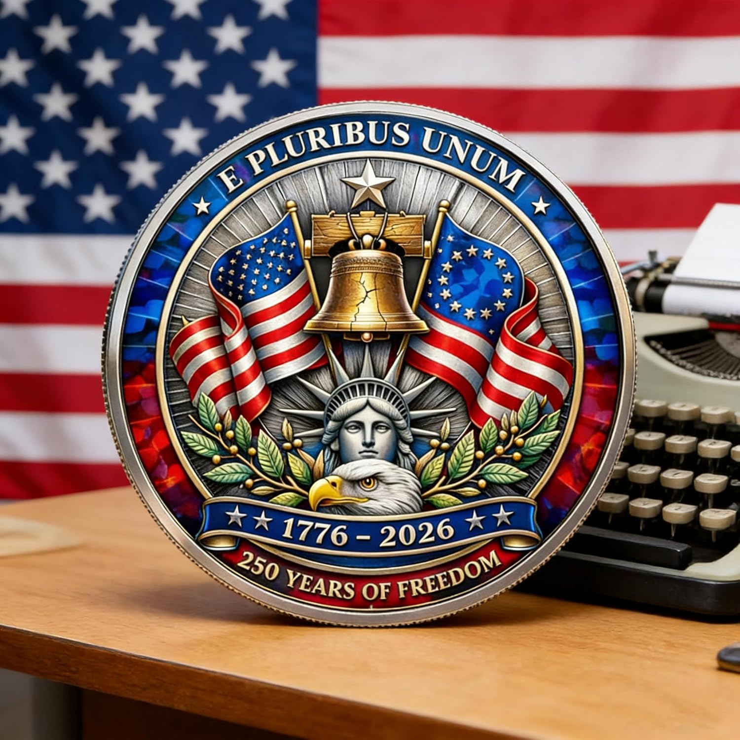 America 250th Anniversary Commemorative Coin 1776-2026, USA Semiquincentennial Challenge Coin, Patriotic Liberty Bell & Eagle Collectible, Military Veteran Gift for Independence Day Fourth of July