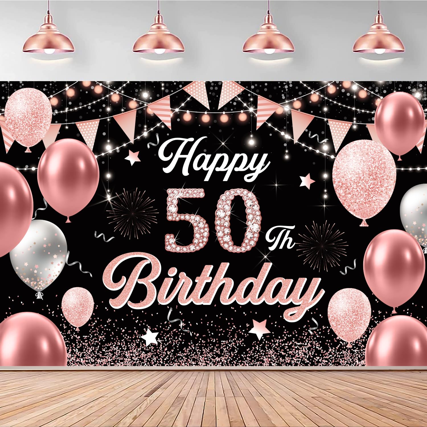 50th Birthday Decorations for Women Pink Happy 50 Years Banner Backdrop