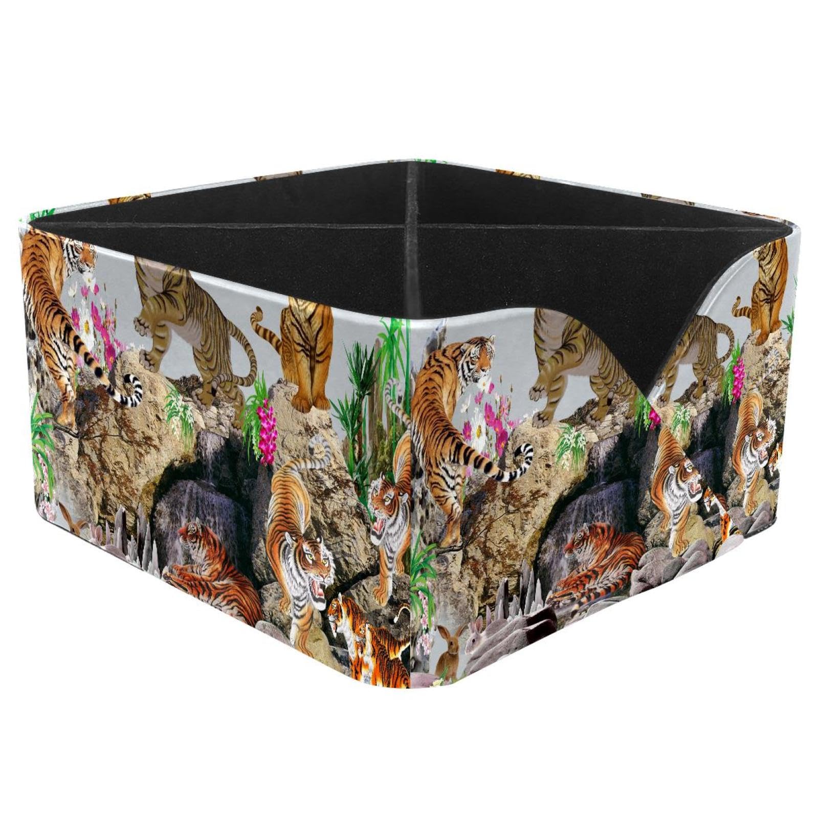 KengjuTesu Tigers Painting Desktop Organizer Pen Holder, Rectangular Pencil Cup for Office, Study and Makeup Stations
