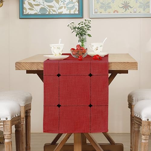 Miniatura 9 de Camino de mesa de lino bordado rústico a cuadros, camino de mesa rectangular a cuadros para comedor, tocador, café, fiesta, decoración de mesa de