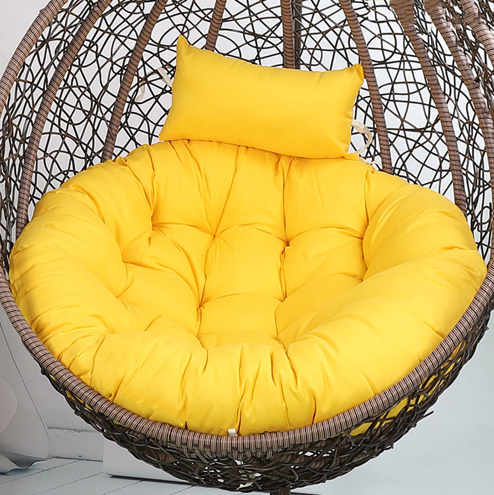 SPXMQSS Swing Cushion Replacement, Removable Washable Hanging Basket Chair Cushions, Hanging Egg Chair Cushion With Fixed Straps For Garden Beach Outdoor Indoor (Bright Yellow)