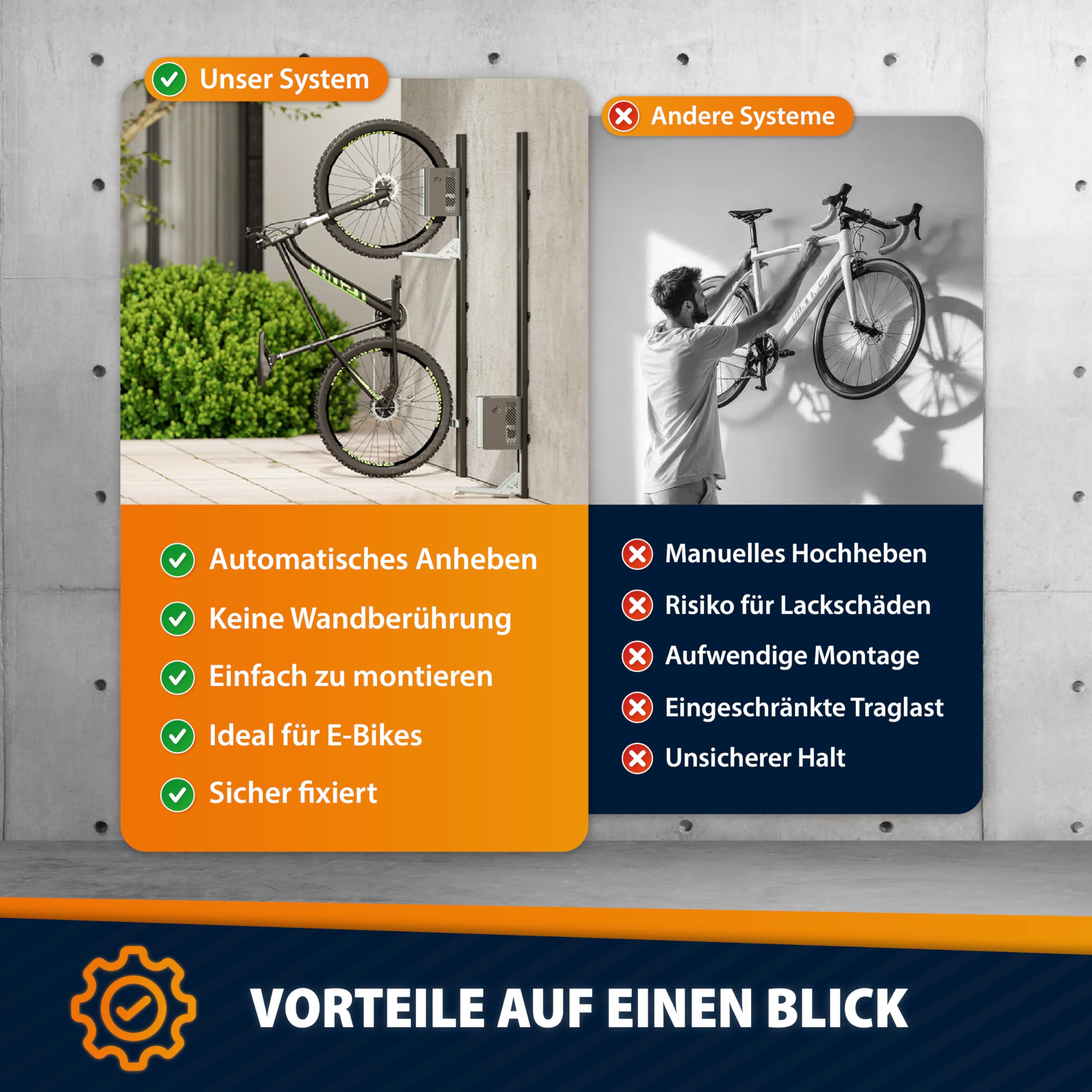 Handler Storage Fahrradlift | vertikale Fahrradwandhalterung | bis 32 kg