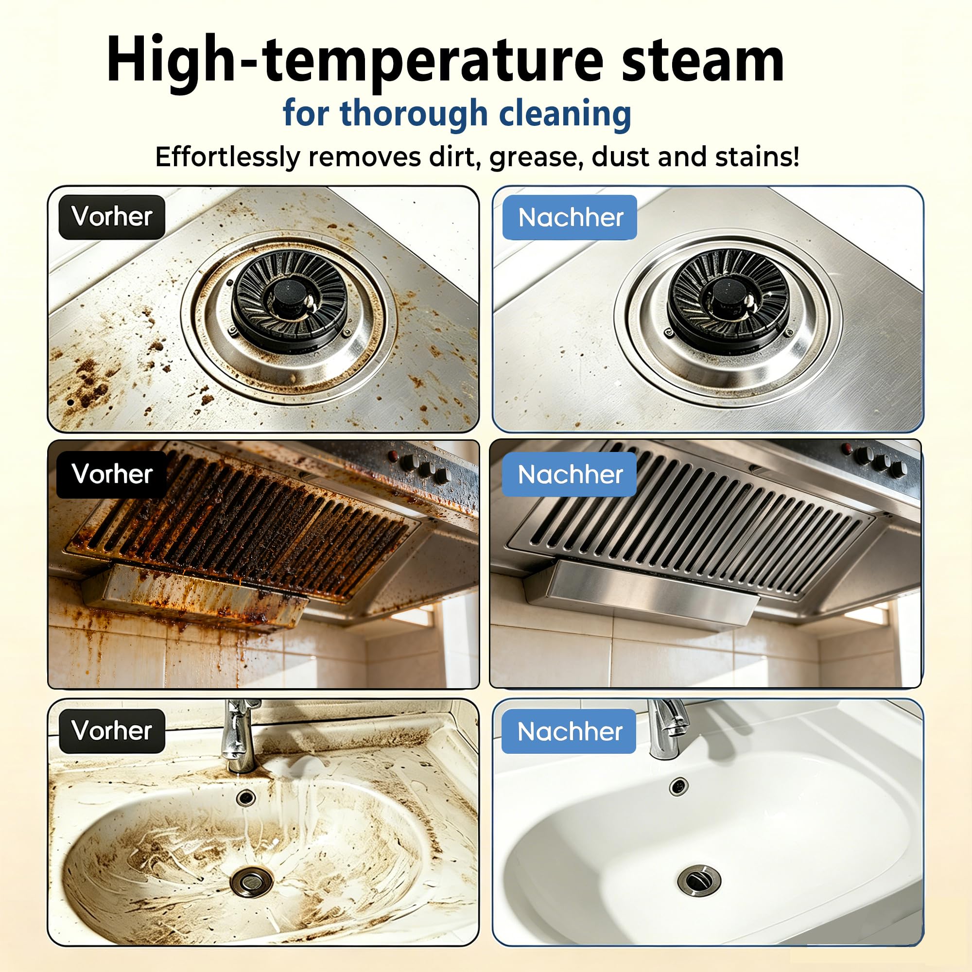 Vaporeta Limpieza Hogar 2500W, Vaporeta de Mano,Depósito de Agua 1600ML,Limpiador a Vapor Mango Regulable en 3 Niveles,Calentamiento Rápido 15s, para Coche, Cocina