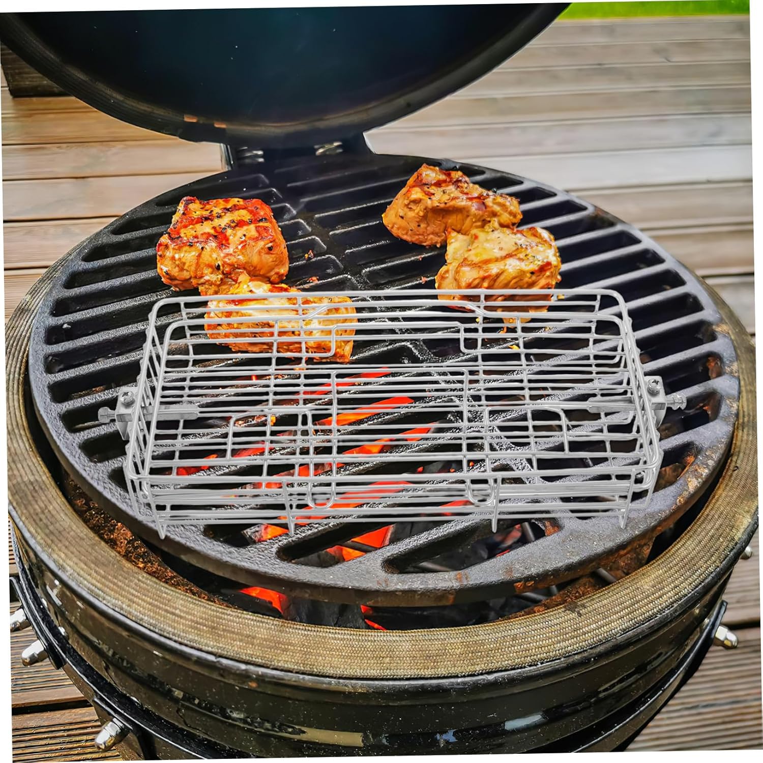 Grill Accessories for Outdoor Chicken Wing Grill Rack Stainless Steel Rotisserie Cage Fish Basket