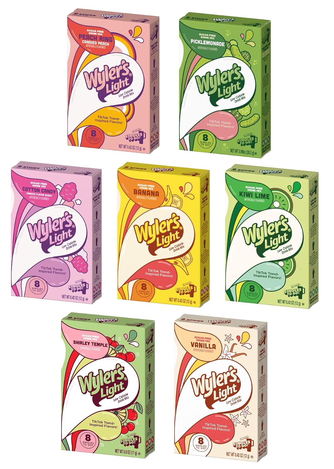 Wyler's Light Ultimate Variety Pack - Pack of 7 - One of Each Flavor - Vanilla, Kiwi Lime, Peach Ring, Cotton Candy, Shirley Temple, Pickle Lemonade, and Banana