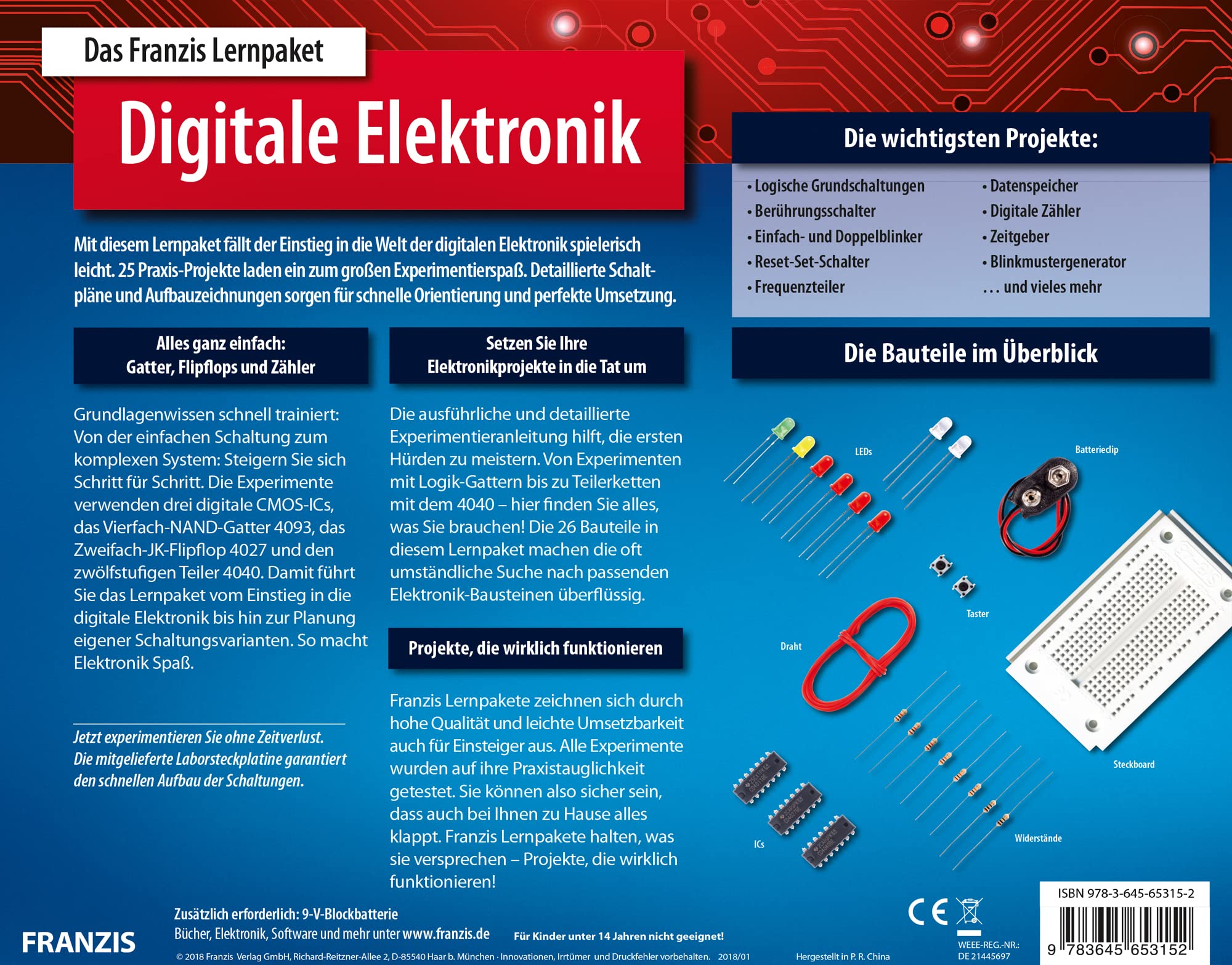 FRANZIS 65315 - Lernpaket Digitale Elektronik, Komplettset für 25 Praxis-Projekte, inkl. 84-seitigem Handbuch