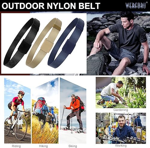 Miniatura 12 de WERFORU Cinturón de nailon para hombre, cinturón táctico militar, correa de lona para exteriores con hebilla de plástico