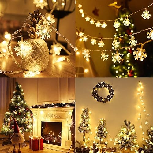 Miniatura 6 de Luces de copo de nieve de Navidad, 20 pies, 40 LED, 8 modos y temporizador, funciona con pilas, decoraciones de copos de nieve con control remoto,